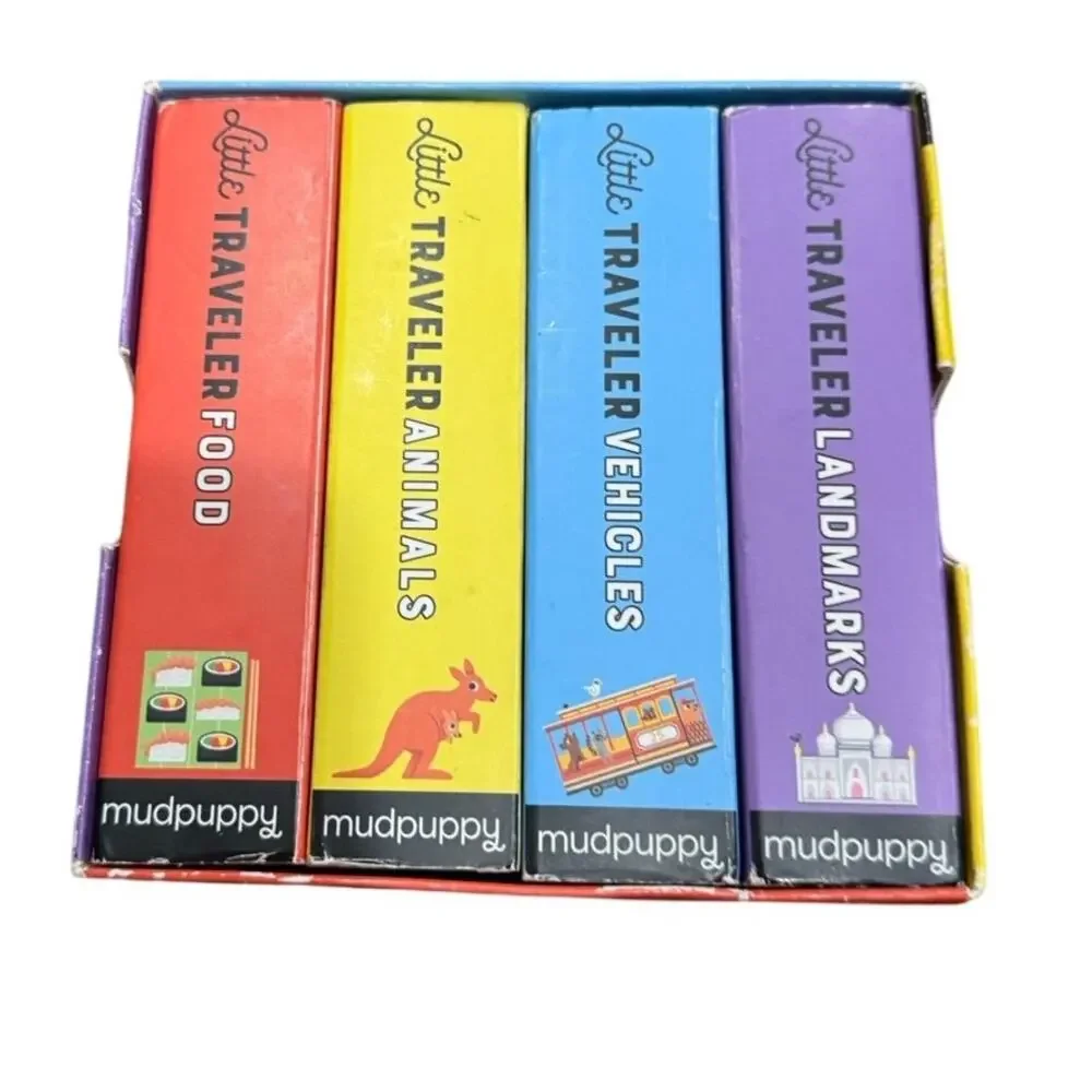 Little Traveler Board Book Set 4 Mini Books Landmarks Food Animals VGUC